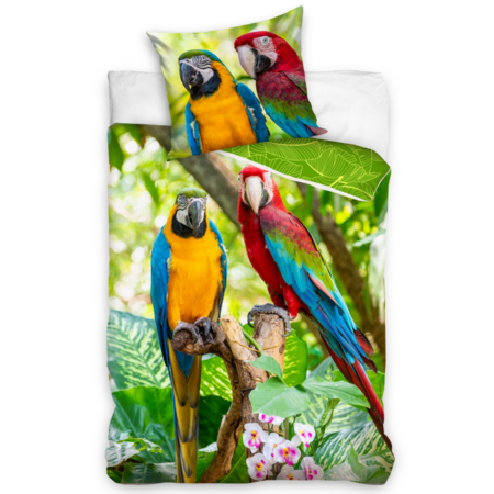 DREAMEE Dekbedovertrek - papegaai op stok - 140x200 cm