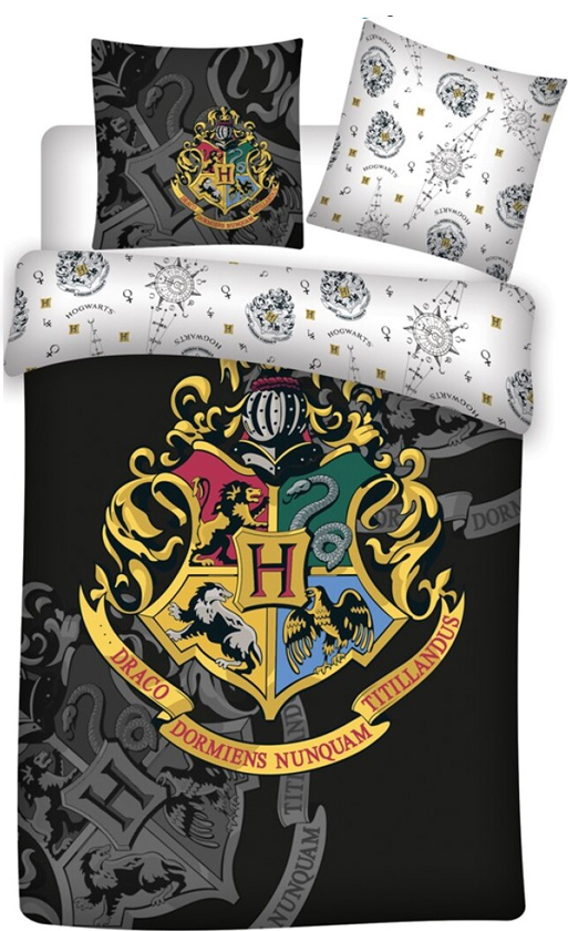 Harry Potter Dekbedovertrek 140 x 200 cm – Hogwarts zwart  Polyester