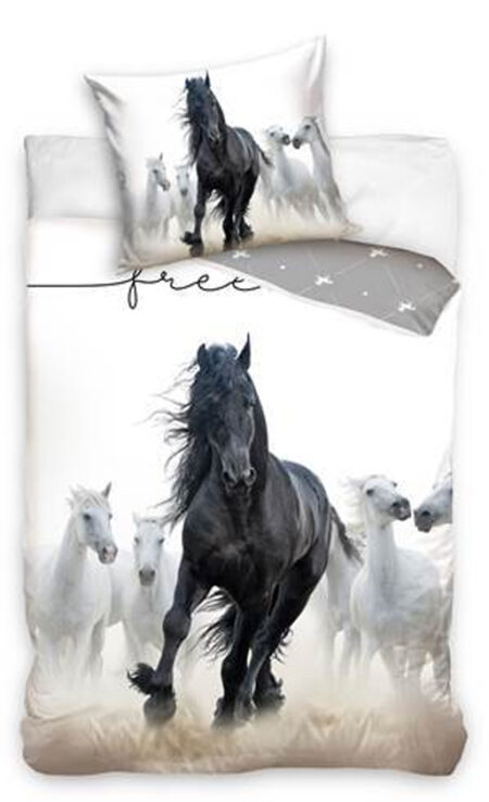 Dreamee Dekbedovertrek White & Black horses - 140 x 200 cm - Katoen