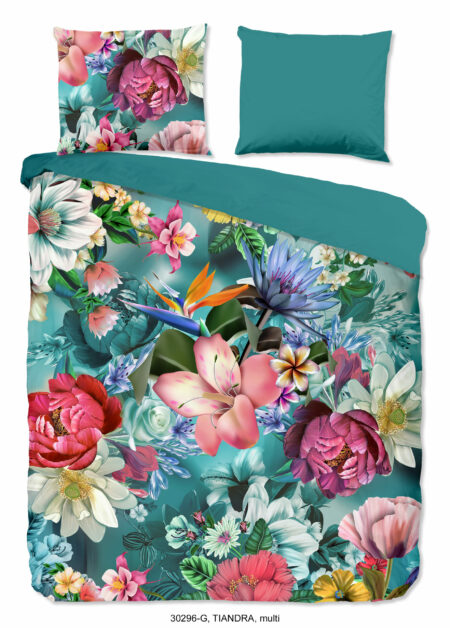 Good Morning Dekbedovertrek "bloemen" - Petrol - (240x200/220 cm) - Katoen
