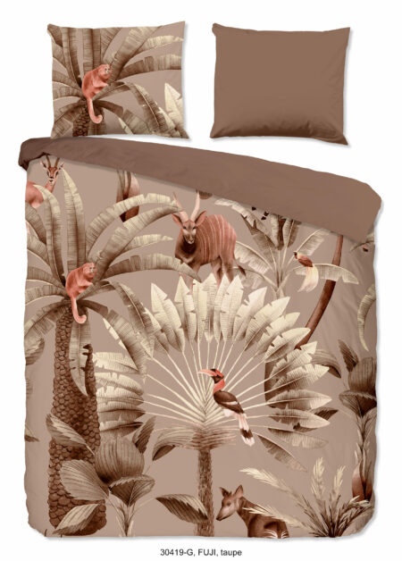 Good Morning Dekbedovertrek "bladeren en dieren" - Taupe - (240x200/220 cm) - Katoen
