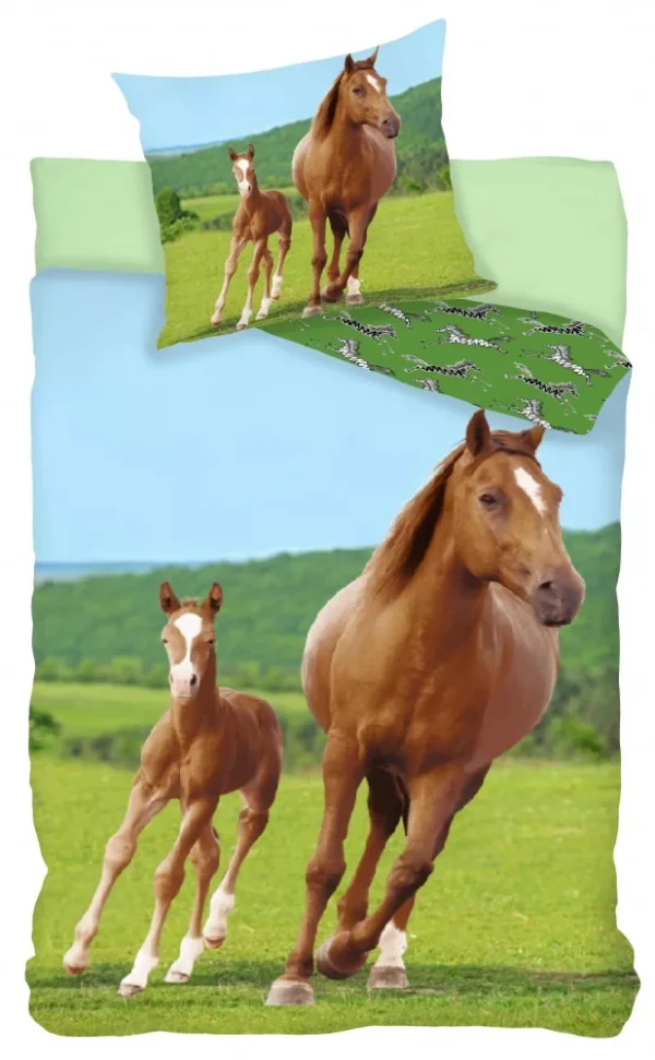 Animal pictures dekbedovertrek Paard met veulen 140 x 200 cm - 70 x 90 cm - Katoen