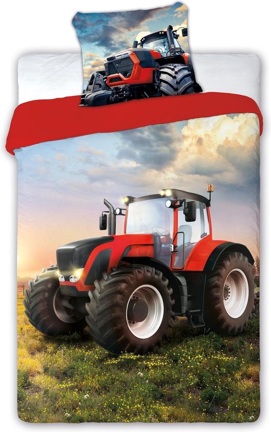Dreamee Dekbedovertrek Tractor rood 140 x 200 cm 70 x 90 cm - 100% katoen