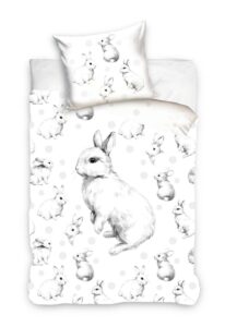 Dreamee Housse de couette Lapins blanc 140 x 200 cm 70 x 90 cm - Coton