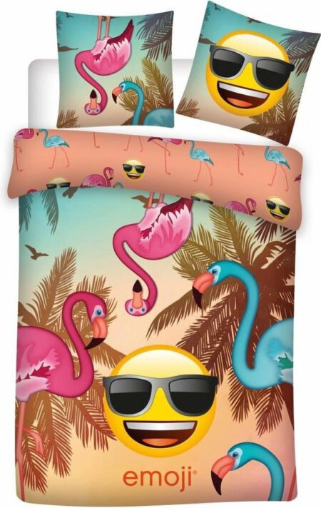 Emoji Dekbedovertrek flamingo 140 x 200 cm polyester