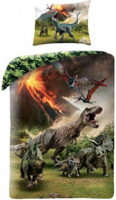 Jurassic World Dekbedovertrek Eruption Dinosaurus  140 x 200 cm  - Katoen - 70 x 90 cm
