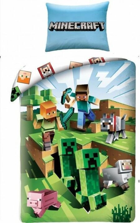 Minecraft Dekbedovertrek Battle - Steve - Creeper - Sheep  - 140 x 200 cm - Katoen