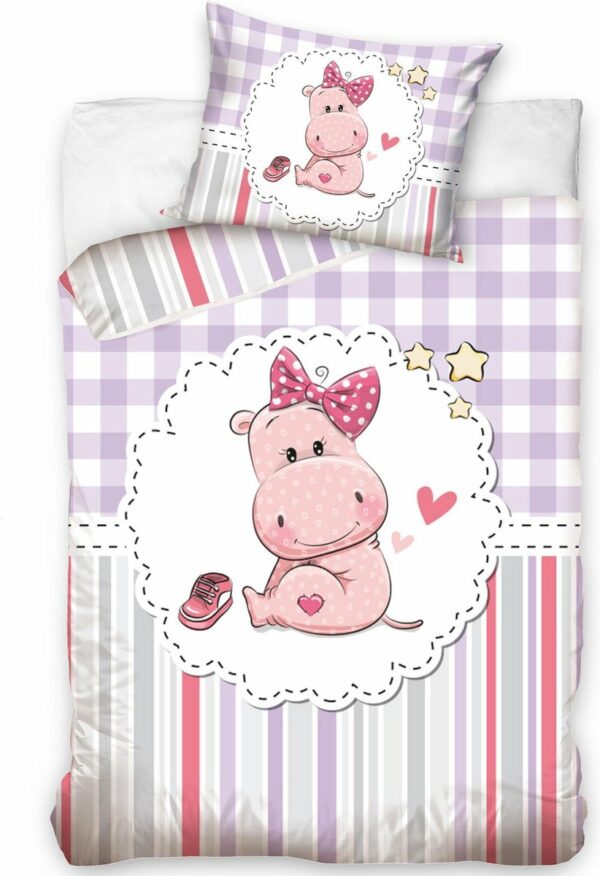 Carbotex Hippo Baby Bettbezug Rosa – 100 x 135 cm – Baumwolle