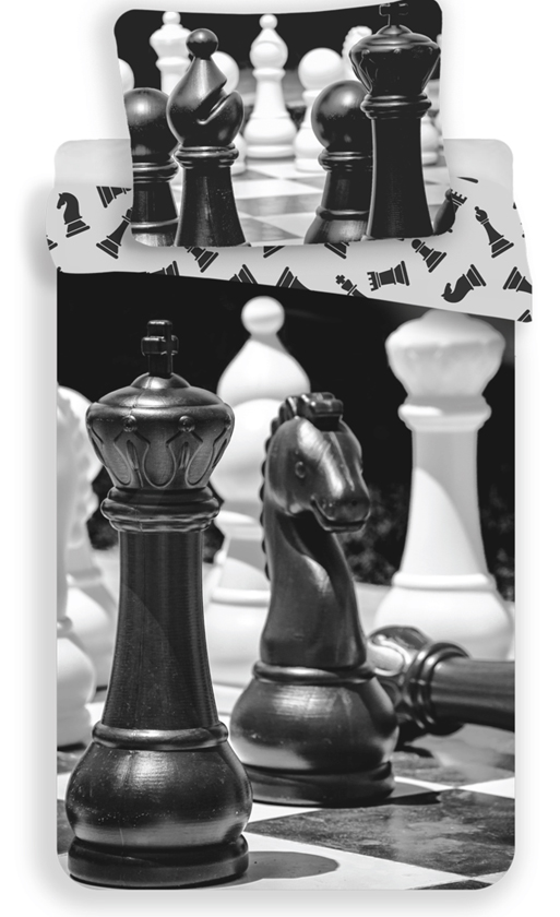 Sweet Home Dekbedovertrek - Chess horse  - 140 x 200 cm Zwart/wit