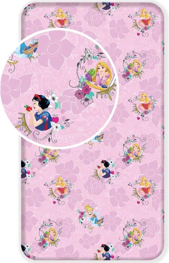 Disney Princess Hoeslaken Pink - Eenpersoons - 90 x 200 cm - Multi