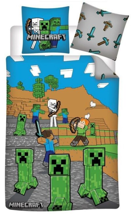 Minecraft Dekbedovertrek fight 140 x 200 cm -  63 x 63 cm - Polyester