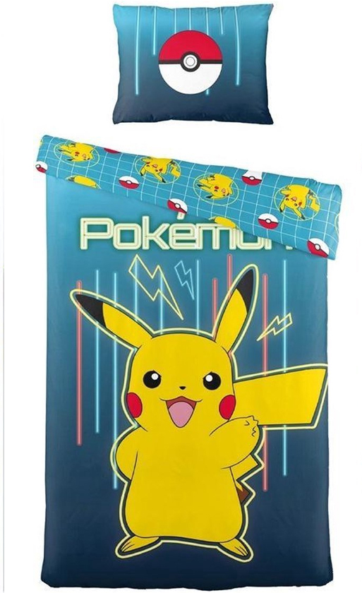 Pokemon Dekbedovertrek pikachu blauw 140 x 200 cm - katoen (70 x 90 cm)