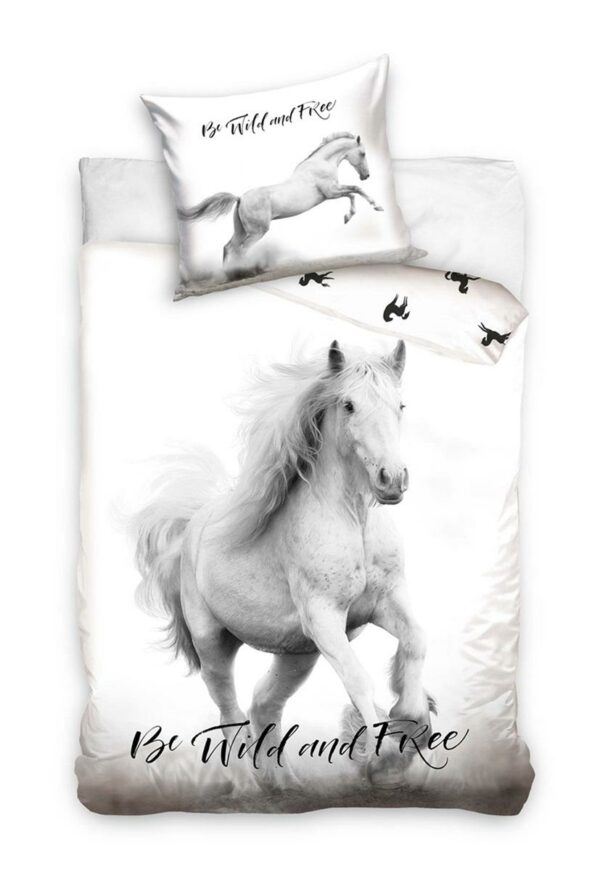 Duvet cover white horse 140 x 200 cm 70 x 90 cm - Cotton