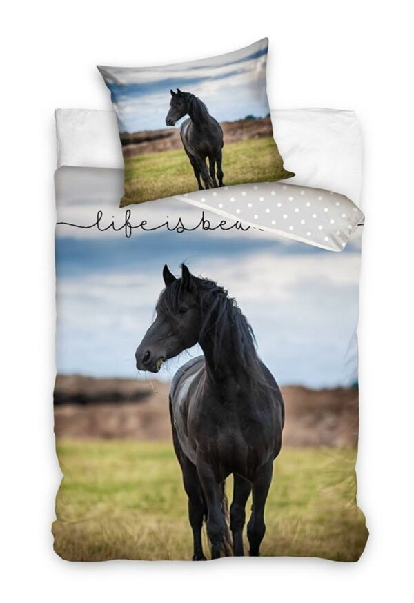 Dreamee Bettbezug schwarzes Pferd 140 x 200 cm 60 x 70 cm – Baumwolle