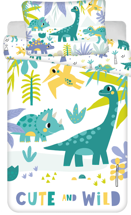 Dino "Cute and wild" baby  Peuterdekbedovertrek - 100 x 135 cm - Katoen