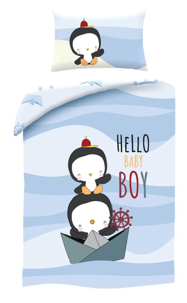 Pinguïn Dekbedovertrek Hello baby boy 100 x 135 cm