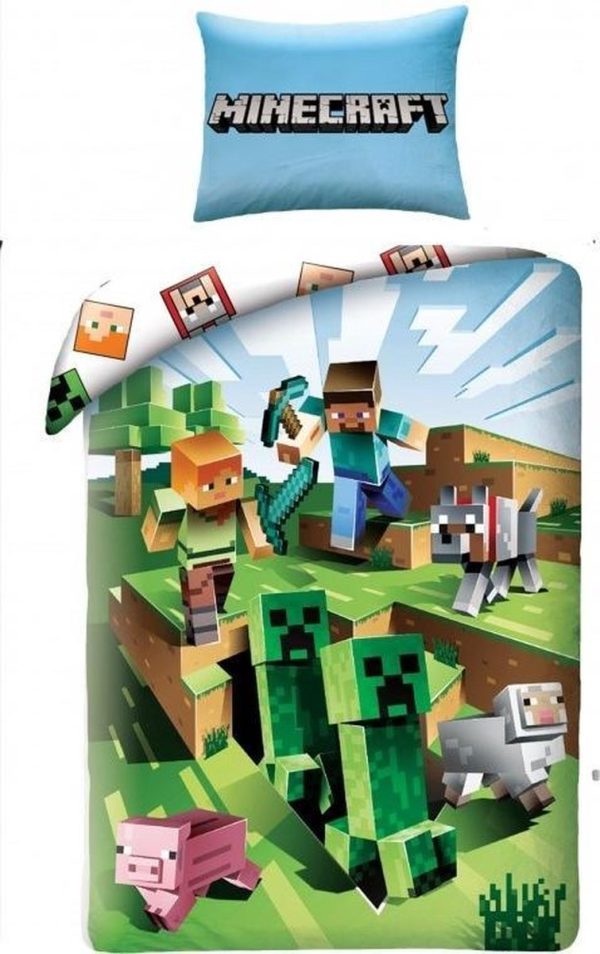 Minecraft Dekbedovertrek Battle - Steve - Creeper - Sheep  - 140 x 200 cm - Katoen