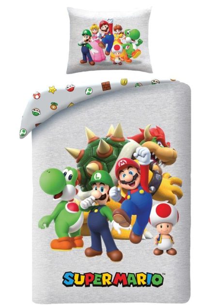 Super Mario Dekbedovertrek Grijs - Polyester - 140 x 200 cm 70 x 90 cm