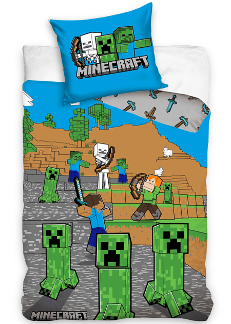 Minecraft Dekbedovertrek  140 x 200 cm - Katoen (60 x 70 cm)