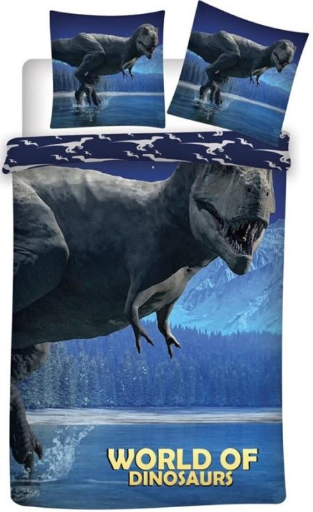 World of Dinosaurs dekbedovertrek blauw 140 x 200 cm polyester