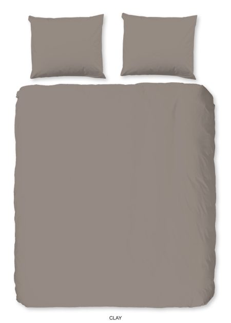 HIP Dekbedovertrek "uni dessin" - Taupe - (200x200/220 cm) - Katoen Satijn