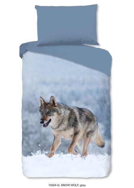 Good Morning Dekbedovertrek "wolf in de sneeuw" - Grijs - (140x200 cm) - Katoen
