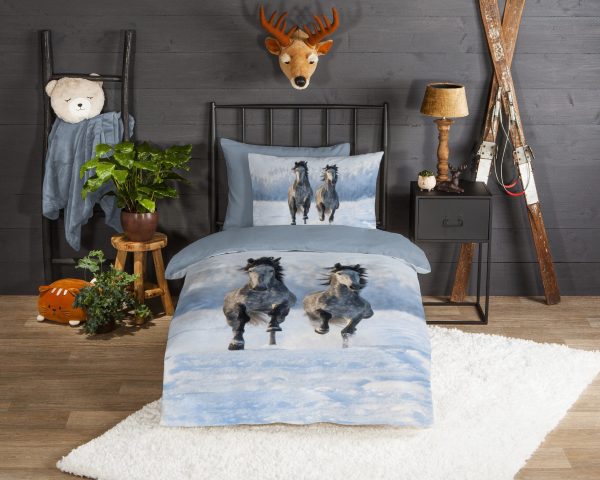 Good Morning Dekbedovertrek "paarden in de sneeuw" - Grijs - (140x200/220 cm) - Katoen Flanel - Afbeelding 2