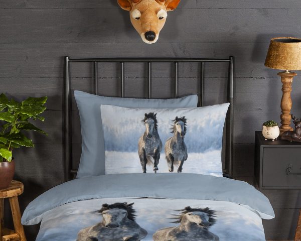 Good Morning Dekbedovertrek "paarden in de sneeuw" - Grijs - (140x200/220 cm) - Katoen Flanel - Afbeelding 3