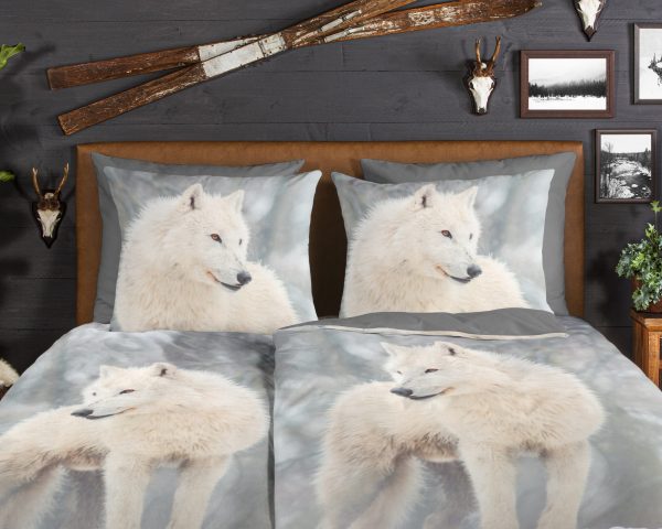 Good Morning Dekbedovertrek "poolwolf in de sneeuw" - Grijs - (135x200 cm) - Katoen Flanel - Afbeelding 3