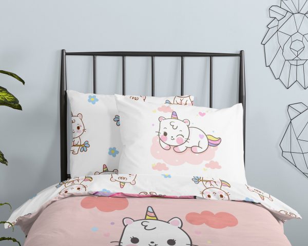 Good Morning Kinderdekbedovertrek "eenhoorn kat met regenboog" - Roze - (140x200/220 cm) - Katoen - Afbeelding 3