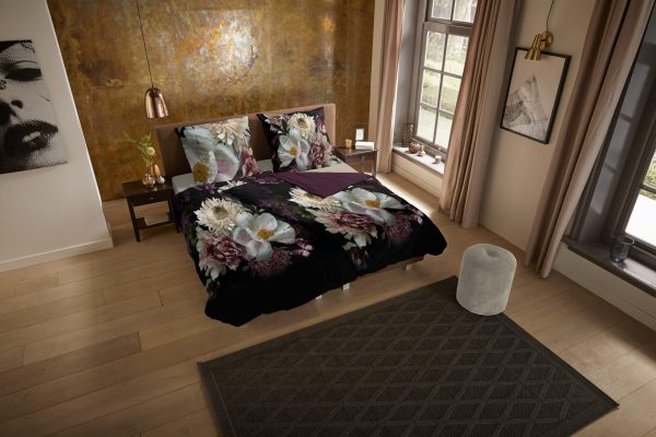 Pure Dekbedovertrek "bloemen" - Bordeaux - (135x200 cm) - Microfiber - Afbeelding 2