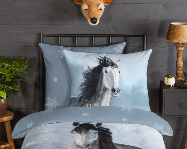 Good Morning Kinderdekbedovertrek "paard in de sneeuw" - Grijs - (135x200 cm) - Katoen Flanel - Afbeelding 3
