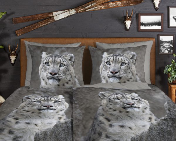 Good Morning Dekbedovertrek "wit sneeuwluipaard" - Grijs - (135x200 cm) - Katoen Flanel - Afbeelding 3
