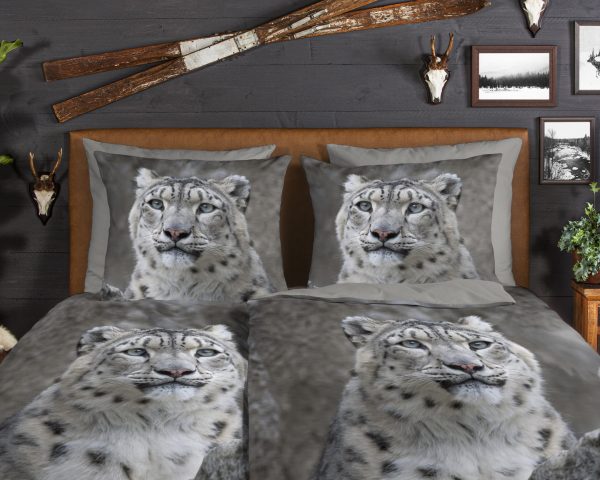 Good Morning Dekbedovertrek "wit sneeuwluipaard" - Grijs - (155x220 cm) - Katoen Flanel - Afbeelding 3