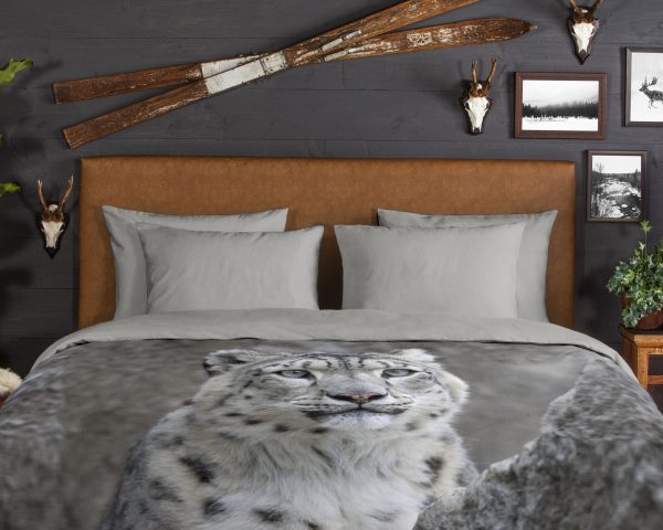 Good Morning Dekbedovertrek "wit sneeuwluipaard" - Grijs - (140x200 cm) - Katoen Flanel - Afbeelding 3