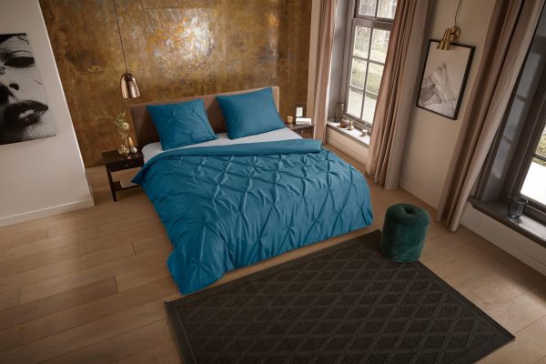 Pure Dekbedovertrek "luxe stiksel plooien" - Petrol - (200x200/220 cm) - Microfiber - Afbeelding 2