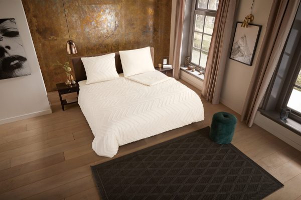 Pure Dekbedovertrek "luxe zizag biezen/ borduursels" - Wit - (135x200 cm) - Microfiber - Afbeelding 2