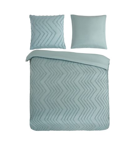 Pure Dekbedovertrek "luxe zizag biezen/ borduursels" - Groen - (200x200/220 cm) - Microfiber