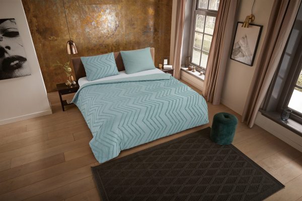 Pure Dekbedovertrek "luxe zizag biezen/ borduursels" - Groen - (200x200/220 cm) - Microfiber - Afbeelding 2