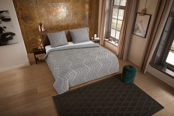 Pure Dekbedovertrek "luxe zizag biezen/ borduursels" - Taupe - (200x200/220 cm) - Microfiber - Afbeelding 2
