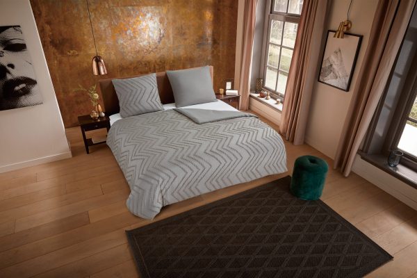 Pure Dekbedovertrek "luxe zizag biezen/ borduursels" - Taupe - (155x220 cm) - Microfiber - Afbeelding 2