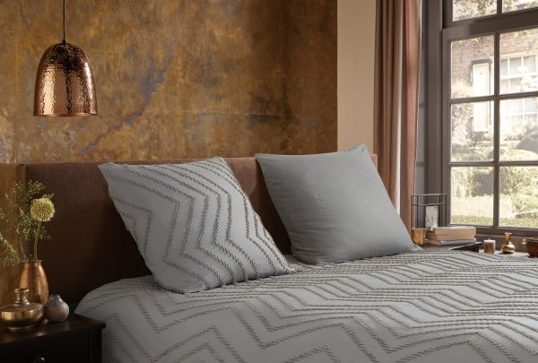 Pure Dekbedovertrek "luxe zizag biezen/ borduursels" - Taupe - (155x220 cm) - Microfiber - Afbeelding 3