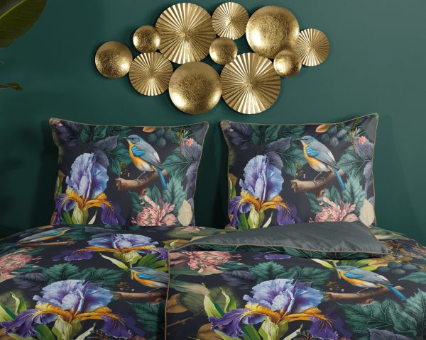 Descanso Dekbedovertrek "bloemen en vogels" - Antraciet - (155x220 cm) - Katoen Satijn - Afbeelding 3