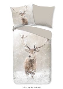 Good Morning Dekbedovertrek "herten in winterlandschap" - Zand - (135x200 cm) - Katoen Flanel