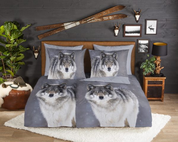 Good Morning Dekbedovertrek "wolf" - Grijs - (200x200 cm) - Katoen Flanel - Afbeelding 2