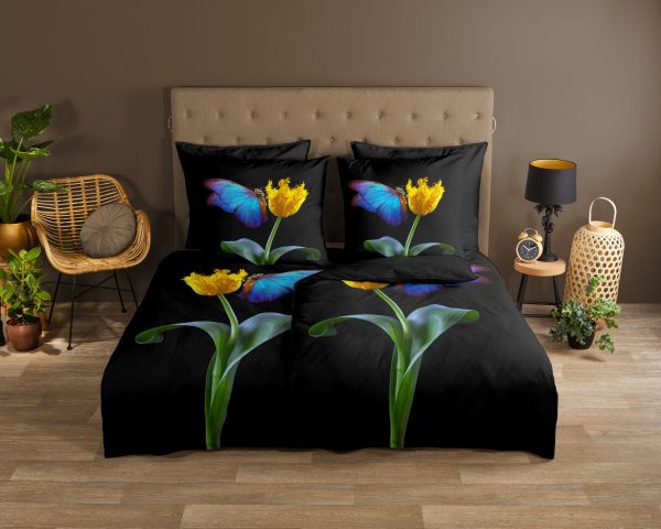 Good Morning Dekbedovertrek "papegaai tulp & vlinder" - Zwart - (155x220 cm) - Katoen - Afbeelding 2