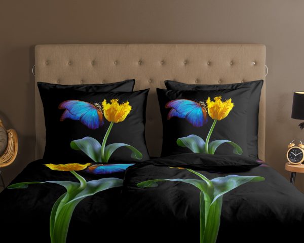 Good Morning Dekbedovertrek "papegaai tulp & vlinder" - Zwart - (155x220 cm) - Katoen - Afbeelding 3