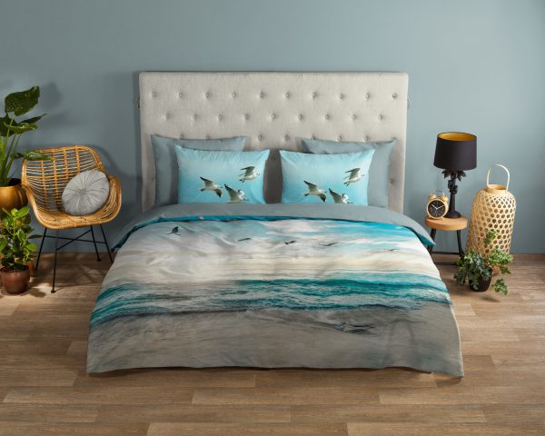 Good Morning Dekbedovertrek "strand/ zee" - Aqua - (200x200/220 cm) - Katoen - Afbeelding 2