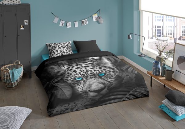 Pure Dekbedovertrek "luipaard met blauwe ogen" - Antraciet - (135x200 cm) - Microfiber - Afbeelding 2