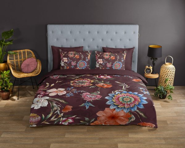 Good Morning Dekbedovertrek "bloemen" - Bordeaux - (200x200/220 cm) - Katoen - Afbeelding 2